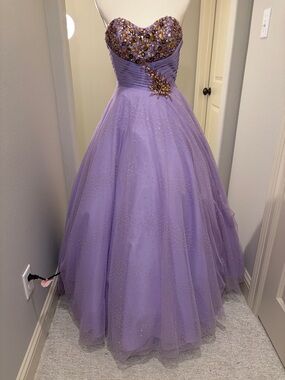 Tony Bowls Lavender Strapless Ball Gown with Beaded Bodice
